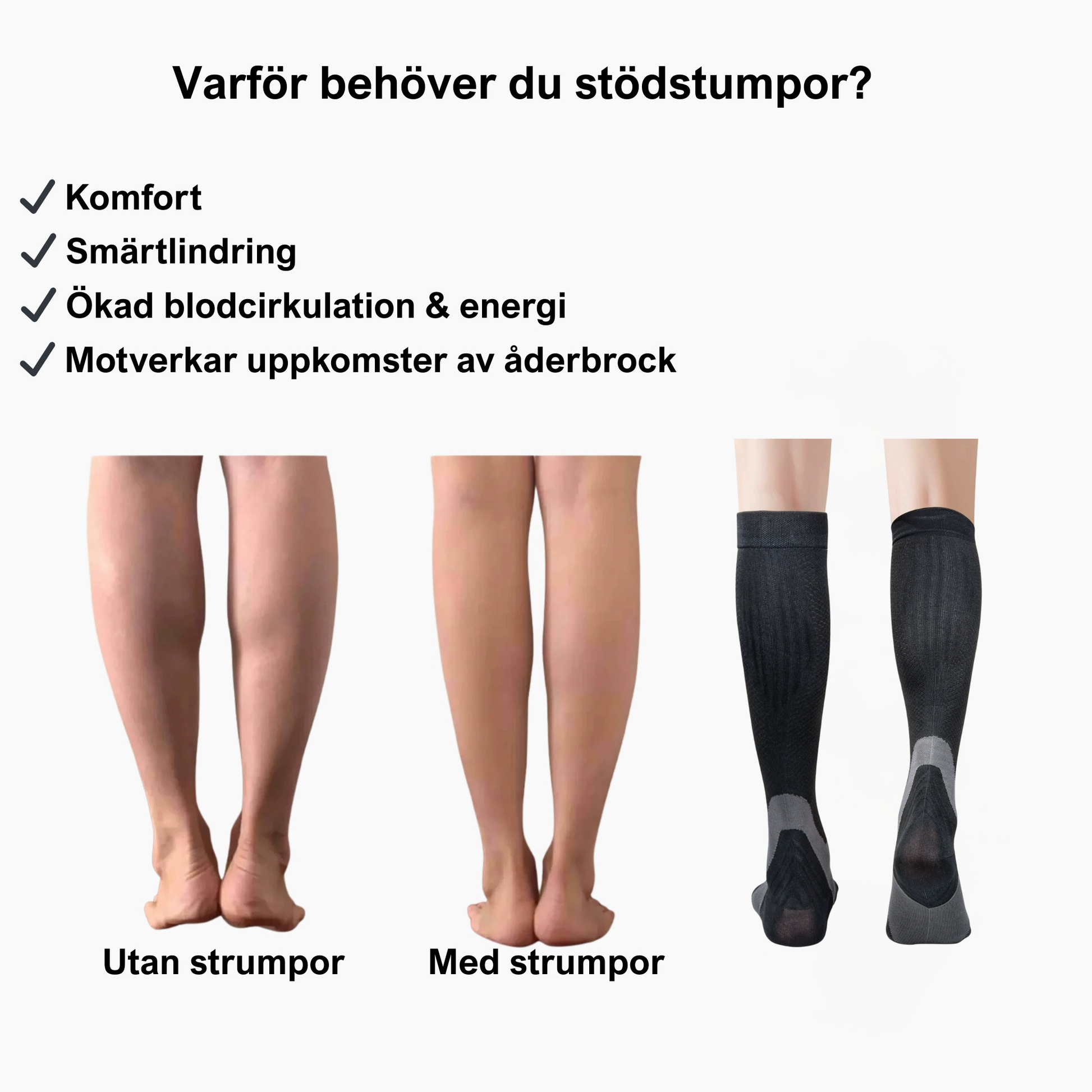 3 par Långa stödstrumpor för blodcirkulation & komfort med graderad kompression